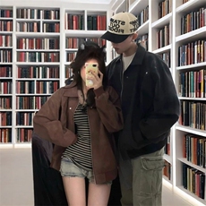 潮美拉德扎染皮衣夹克男女情侣款两件套2025春秋棒球服pu外套，男装皮衣，星座1210-1