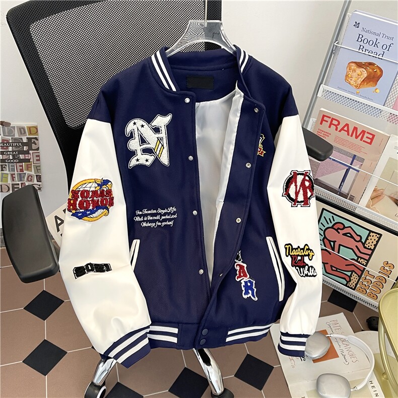 美式复古字母刺绣棒球服加棉外套男情侣棉衣夹克M90-P65加棉P75,男装夹克,星座308B-2
