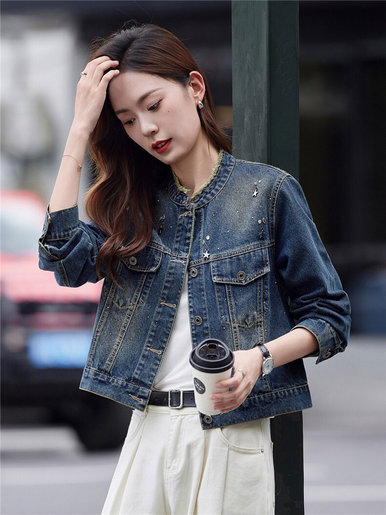 牛仔外套女短款2025年春秋新款妈妈时尚设计感宽松休闲复古夹克,女装短外套,靓衣阁