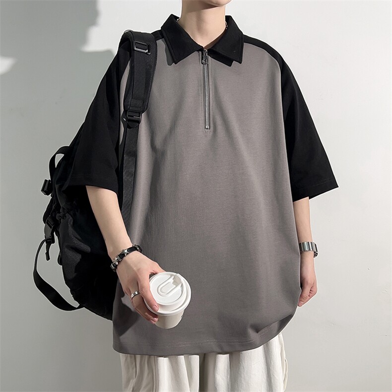 港风冰感POLO领T恤宽松百搭撞色插肩袖T恤吸汗透气TC3178-P25,男装T恤,星座717