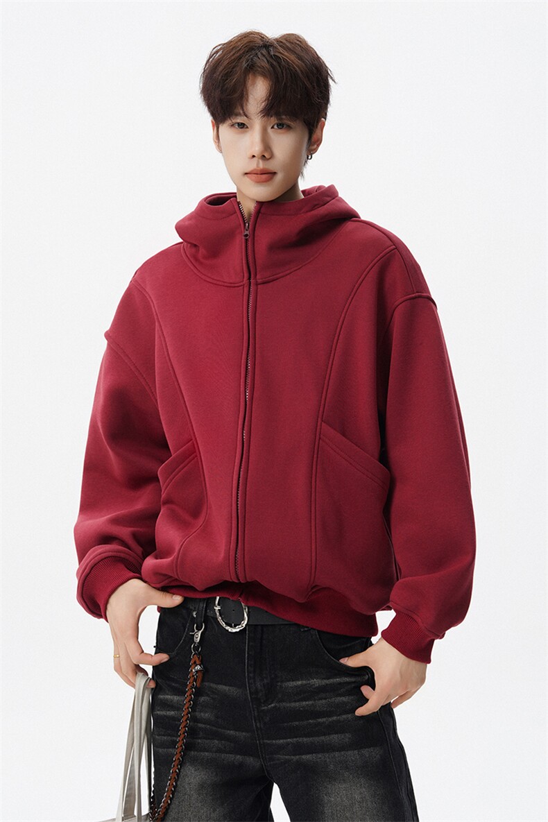 8XL-M休闲复古潮美式重磅连帽宽松安克拉红色卫衣外套WY34P8,女装短外套,电商D206-1