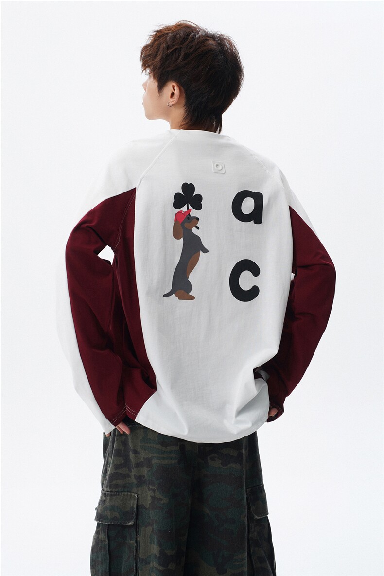 6XL-M美式潮牌印花长袖t恤男拼接撞色卫衣男上衣服CX3009-特P48,男装T恤,电商D206-1