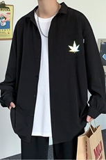 20港风新款男女情侣枫叶反光印花衬衫学生衬衣外套504-W2036-P32，男装衬衫，星座504
