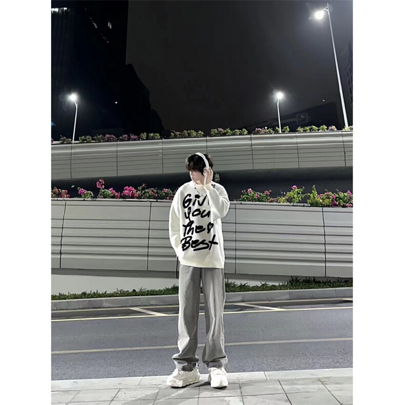 烟灰色牛仔裤男款秋冬美式vibe风裤子高街修身直筒微喇裤K906-P53,男装牛仔裤,星座1007（原301D）
