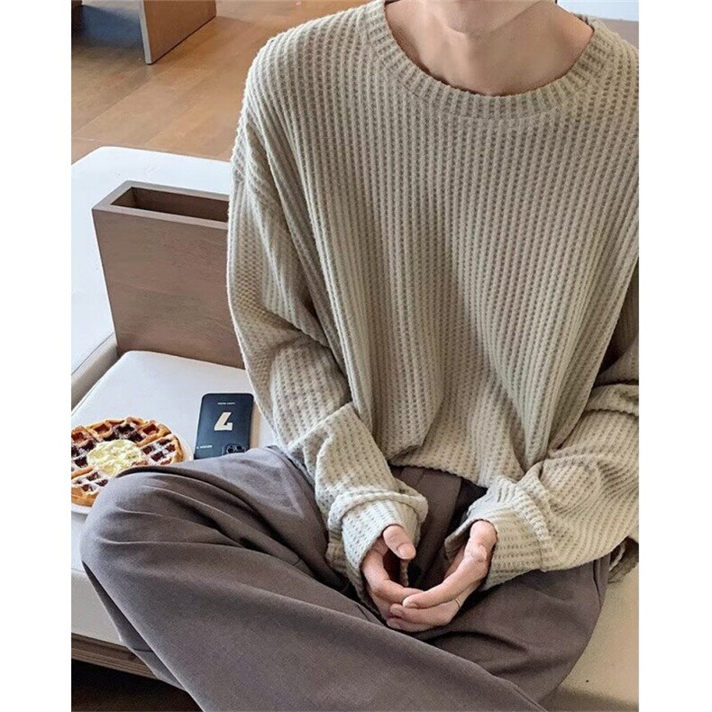 春秋季慵懒风卫衣男内搭上衣薄款肌理感纯色圆领打底衫MB36,男装卫衣,星座1116A（原606A-3）