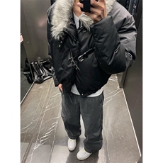 冬季新款黑色毛领夹克棉服男高街皮扣设计感棉衣美式潮牌百搭外套，男装夹克，四季星座505
