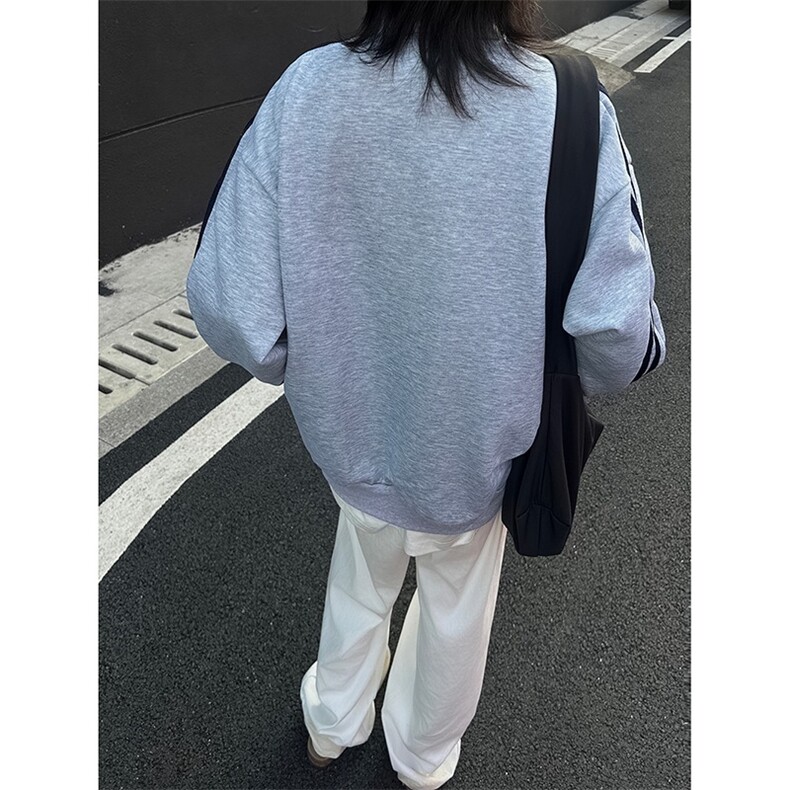 2024拼接条纹运动复古宽松开衫拉链卫衣WY177-P52,男装卫衣,星座313A-2