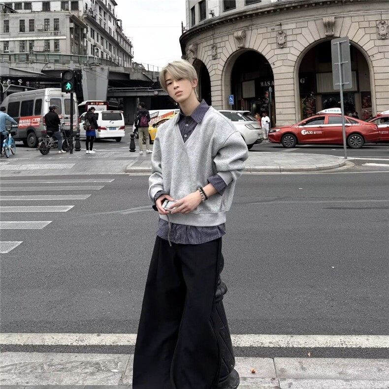 网图秋冬美式潮牌假两件衬衫领卫衣情侣打底上衣A025-JY11320-P48,男装T恤,电商A025