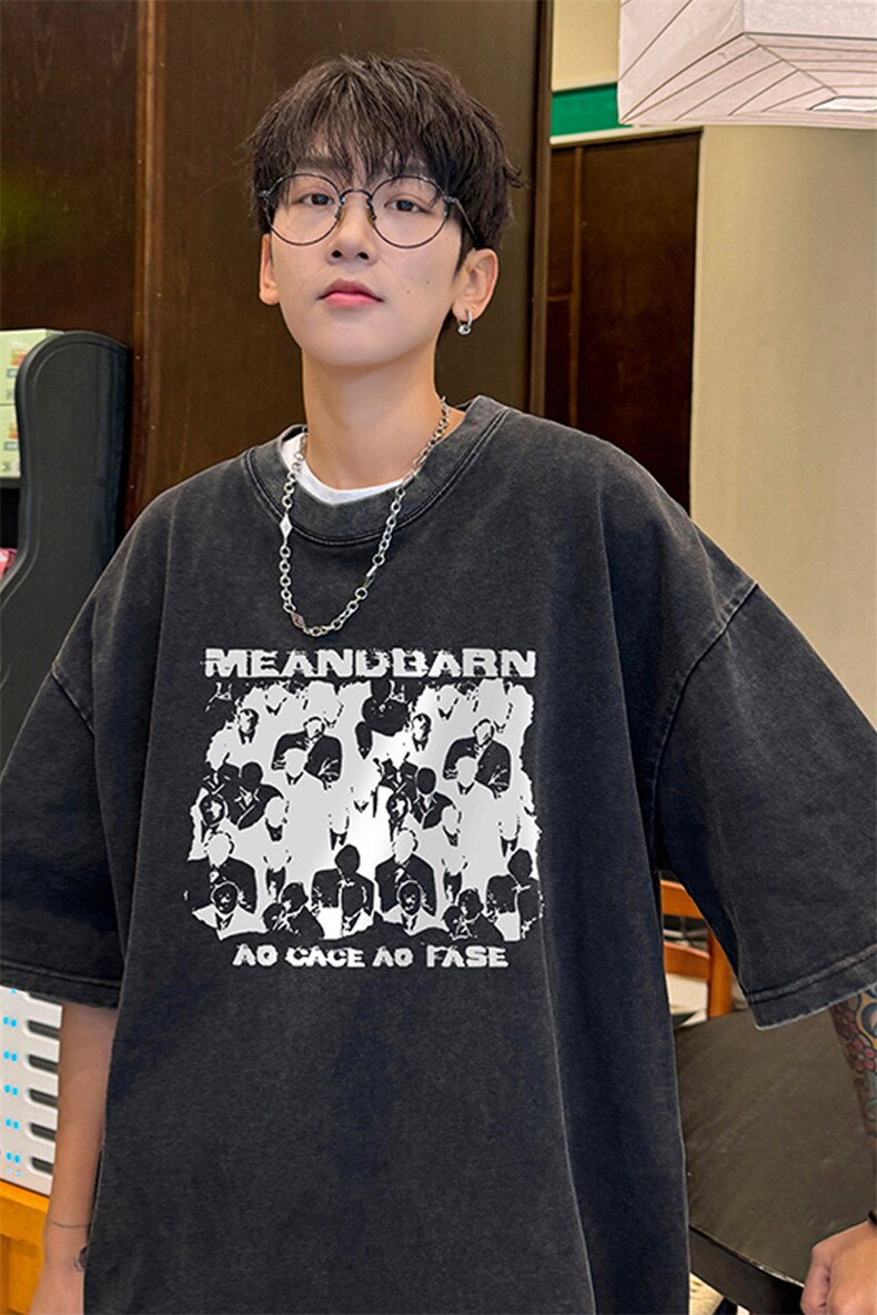 量大优！供视频240克重磅美式炒雪花水洗做旧短袖T恤,男装T恤,电商B367