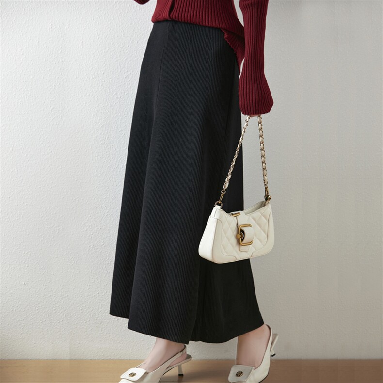 优雅知性女士高腰精纺羊毛针织半身裙秋冬新款时尚百搭长裙，女装半身裙，东远绒业