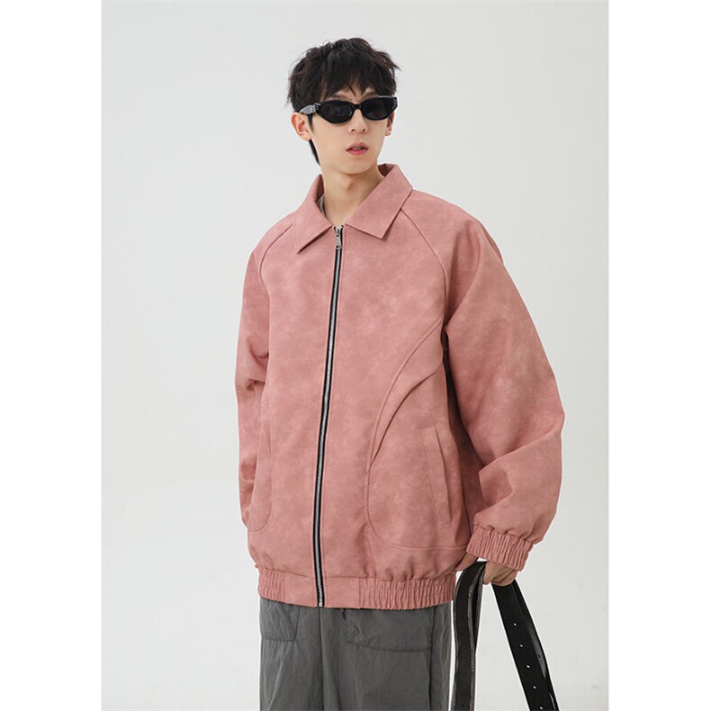 日系灰底皮衣夹克男春季新款工装外套潮牌飞行夹克A436-1801-P75,男装夹克,电商A436