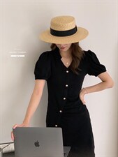 香丽迪2022年夏季新款拼接连衣裙女针织短袖圆领修身高腰，女装连衣裙，香丽迪1