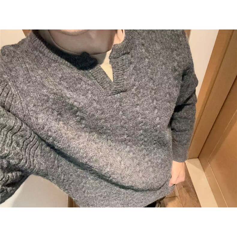 美式复古麻花设计感毛衣男女情侣慵懒亨利领宽松针织衫MZ867-P68,男装针织衫/毛衣,星座412-3