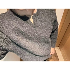美式复古麻花设计感毛衣男女情侣慵懒亨利领宽松针织衫MZ867-P68，男装针织衫/毛衣，星座412-3
