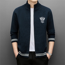 毛衣男开衫2023秋冬季商务休闲男装加厚针织衫中年立领保暖打底衫，男装针织衫/毛衣，电商B212（原钱塘6029）