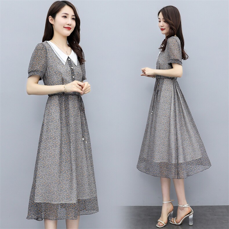 2021夏季新款时尚显瘦碎花连衣裙优雅气质中长款女装裙子,女装连衣裙,笃写