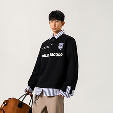 2025秋新款条纹衬衫假两件Polo领长袖宽松长袖卫衣GW053-P60控89，男装卫衣，星座216(原A116)