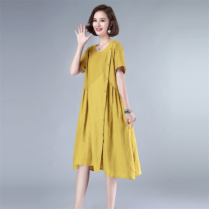 2024夏款新款拼接大码女装裙亚麻连衣裙257款,女装连衣裙,秋牧寒烟