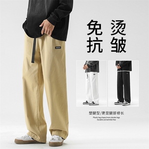 GENIOLAMODE美式复古黑色休闲裤子男士秋季宽松阔腿运动休闲卫裤图片