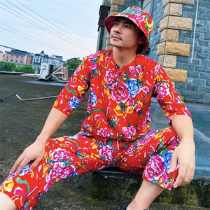 TZ340男士夏秋风大花套装大码宽松凉爽透气个性外套可作睡衣图片