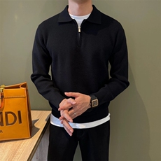 老钱风男士意式休闲POLO领毛衣秋冬纯色拉链针织衫H58004/P75，男装Polo衫，电商A243