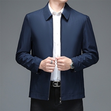 夹克男外套中年男士秋纯色商务上衣翻领茄克衫中老年休闲男装服饰，男装夹克，钱塘6003（原4033）