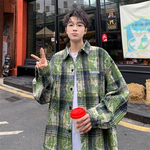 衬衫男秋季新款港风宽松大码扎染长袖衬衣CS3098-特P30,男装衬衫,星座214-3