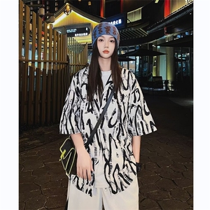 衬衫男士短袖韩版潮痞子帅气百搭印花2024秋夏ins外套CY844-P29图片