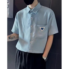 华夫格衬衫男短袖ins潮牌痞帅小众五分袖衬衣夏季薄款C5002，男装T恤，星座1116A-2（原606A-1）