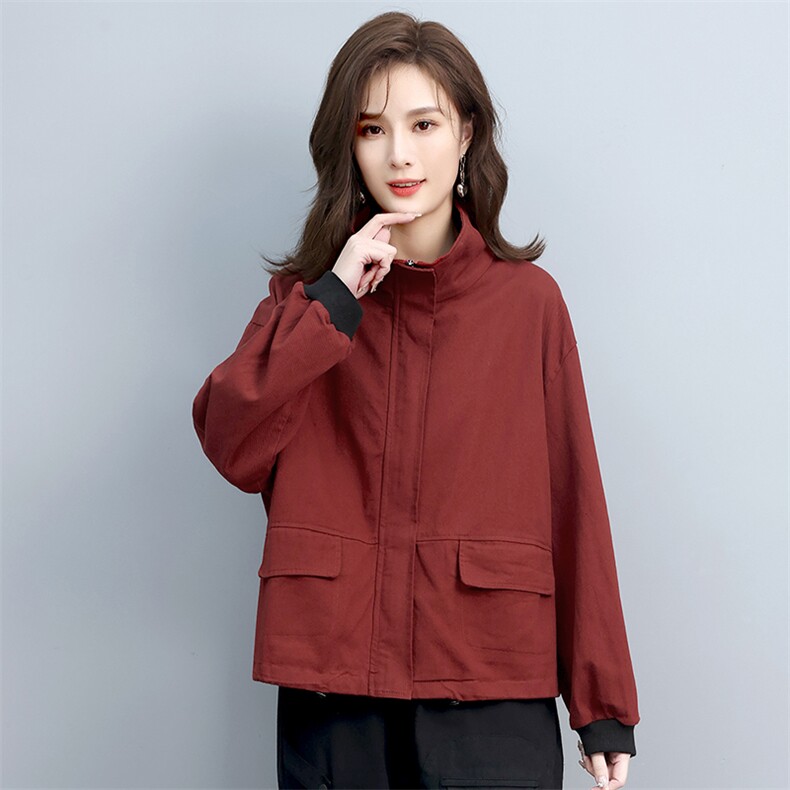 2022年春季百搭通勤宽松长袖立领拉链印花抽绳外套，女装短外套，叶笙衣