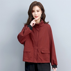 2022年春季百搭通勤宽松长袖立领拉链印花抽绳外套，女装短外套，叶笙衣