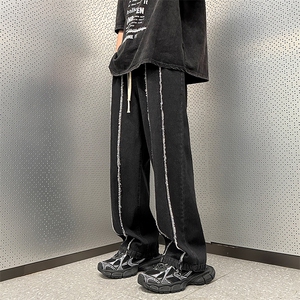 2024秋季潮牌oversize阔腿裤美式复古毛边直筒牛仔裤男 K7499-P42图片