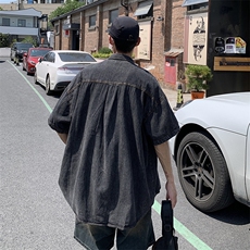 短袖牛仔衬衫男夏季美式潮牌情侣男装半袖寸衫CS025-P48，男装衬衫，星座308B-1