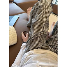 撞色格子裤男新款夏季休闲复古慵懒风垂感显瘦韩系阔腿裤KA745，男装休闲裤，星座1116A（原606A-3）