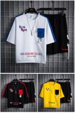 2023夏季青少年时尚休闲男T恤潮流圆领短袖短裤套装男单衣F161P70，男装休闲套装，电商A086