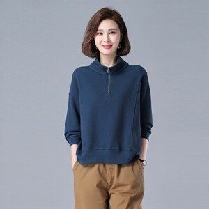 时尚百搭宽松半高领长袖T恤女春秋新款韩版休闲显瘦上衣574款图片
