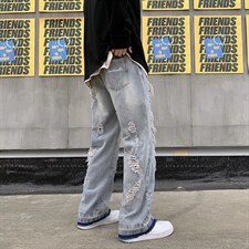 2023年新款男直筒休闲破洞牛仔裤Q45P50，男装牛仔裤，星座1116-2
