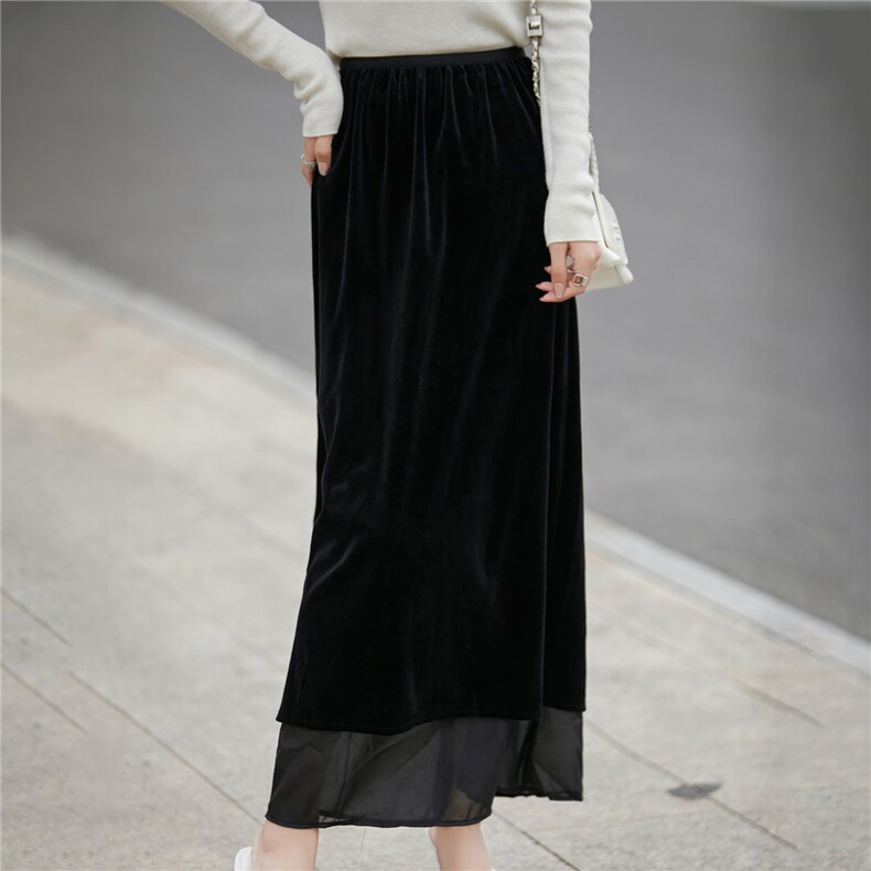 2025年秋季A型中腰百搭中长款女士半身裙，女装半身裙，朝贺羊绒
