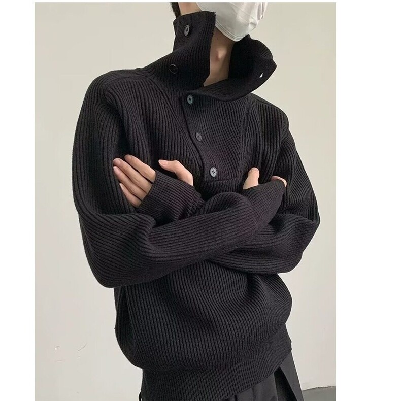 长袖潮青少年常规宽松型套头针织衫毛衣高领纽扣设计上衣立领春季,男装针织衫/毛衣,星座506A