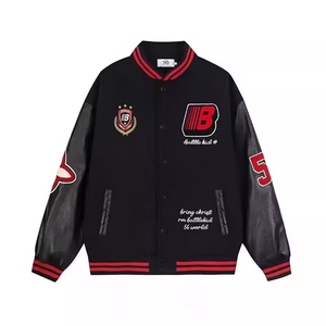 时尚简约文艺毛巾绣PU皮袖棒球服新款日系ins潮流气质HHA166 P67图片