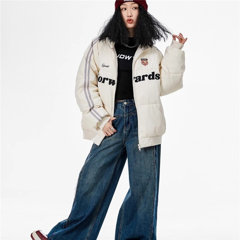 网络图现货潮牌立领刺绣条纹加厚宽松保暖面包服外套JM8090-P85,男装棉衣,星座715-7