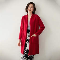 时尚流苏带兜长开衫女士35%羊绒衫显瘦保暖舒适外套，女装羊绒衫，迎冬羊绒