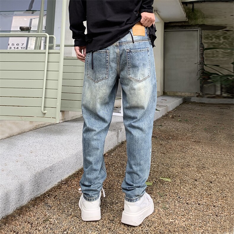 B230档2025秋冬新款破洞撞色补丁刺绣哈伦牛仔裤男9056P100,男装牛仔裤,电商B230
