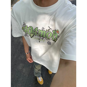 网图有货 夏季植物花卉刺绣短袖T恤男女美式情侣宽松上衣A575-P35图片