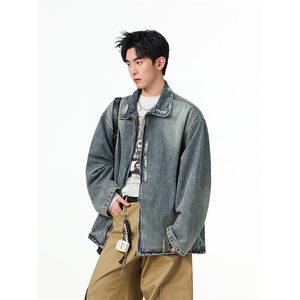 水洗牛仔外套男款春美式痞帅上衣服宽松休闲工装夹克JK1325-P90