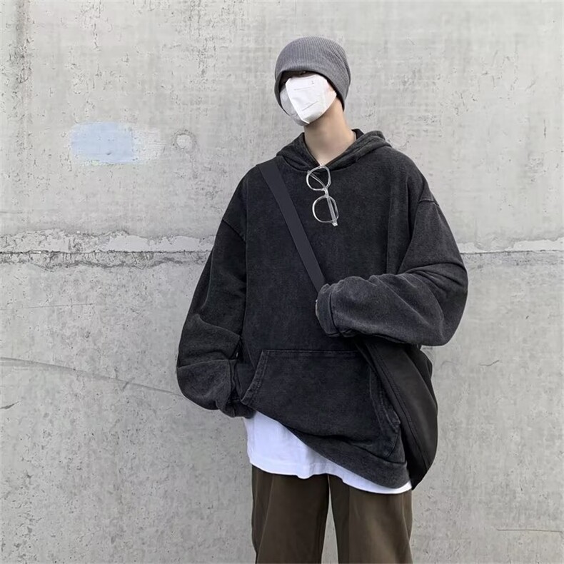 水洗做旧卫衣男秋季韩版潮牌美式复古上衣宽松连帽外套WY31P55图片