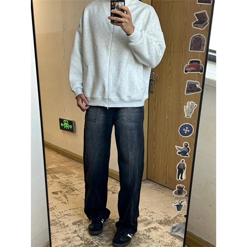 灰色半高领卫衣字母印花痞帅套头外套WY097特P48,女装短外套,星座908-1