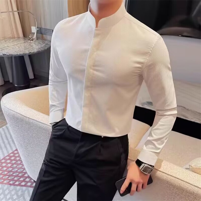 1506A/GW335610/P42美式复古立领衬衫男设计感暗扣修身型长袖图片