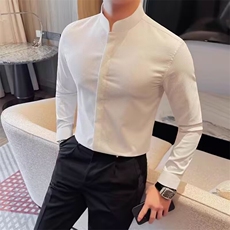 1506A/GW335610/P42美式复古立领衬衫男设计感暗扣修身型长袖，男装衬衫，星座1506A