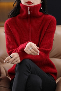 女士拉链半开领羊毛衫羊毛舒适柔软图片